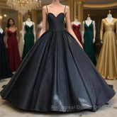 Custom Made Thin Straps Sweetheart Neck Black Ball Gown, Black Long Semi Formal Prom Dresses, Evening Dresses
